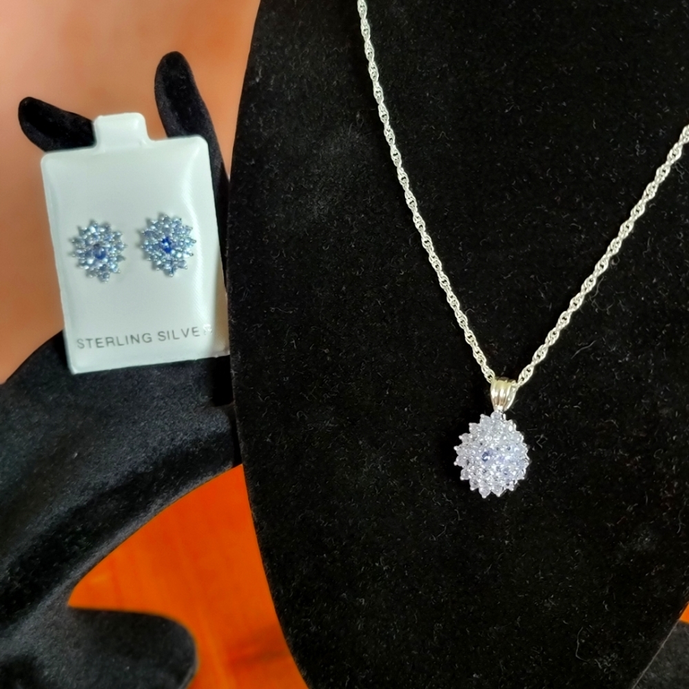 Tanzanite set in sterling silver necklace earrings set